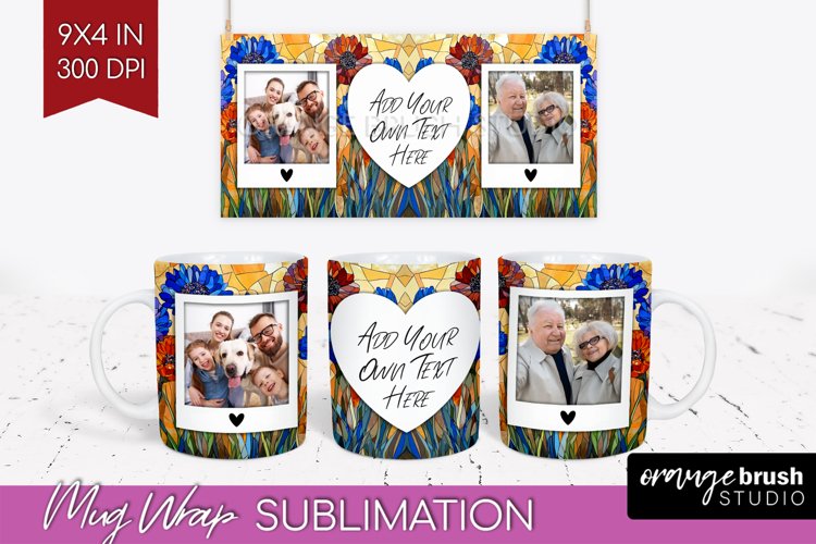 Stained Glass Photo Mug Wrap PNG - Flowers Picture Frame Mug example image 1