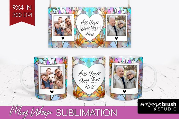 Stained Glass Photo Mug Wrap PNG - Flowers Picture Frame Mug