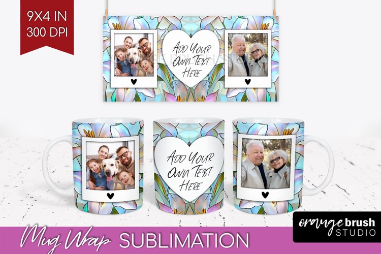 Stained Glass Photo Mug Wrap PNG - Flowers Picture Frame Mug