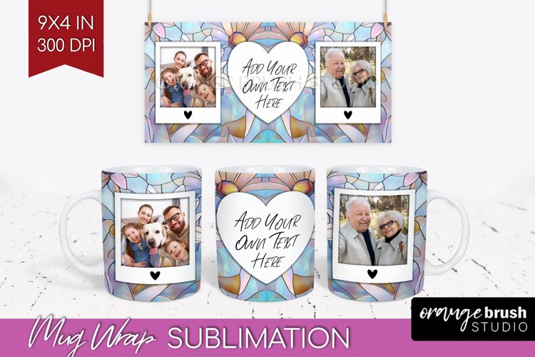 Stained Glass Photo Mug Wrap PNG - Flowers Picture Frame Mug