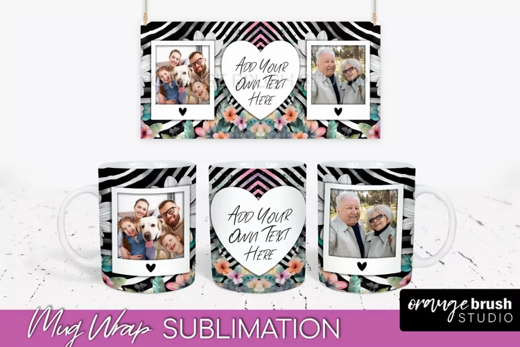 Add Your Photo Mug Wrap -Floral Mug Sublimation Design