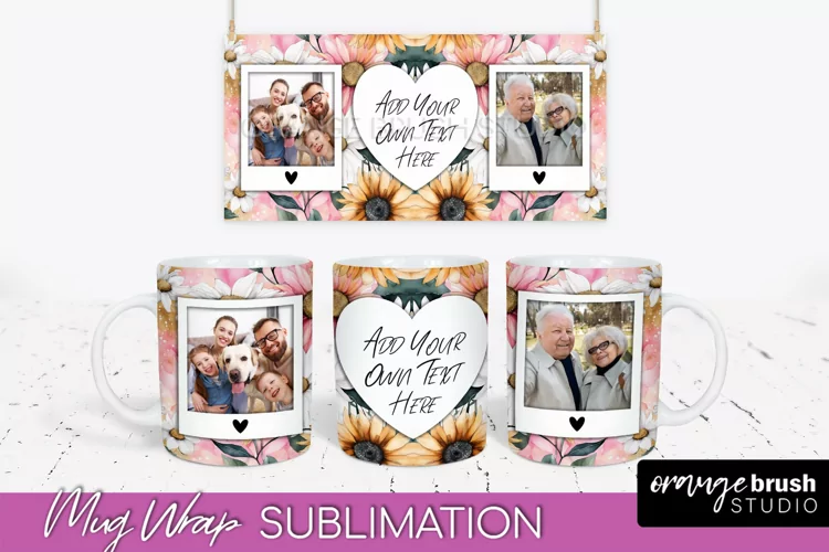 Add Your Photo Mug Wrap -Floral Mug Sublimation Design