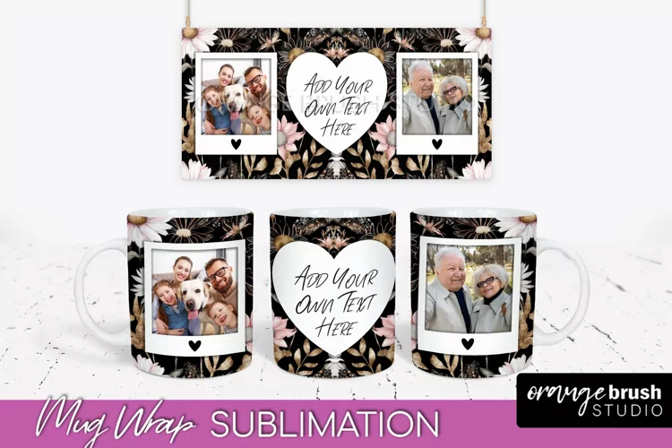 Add Your Photo Mug Wrap -Floral Mug Sublimation Design