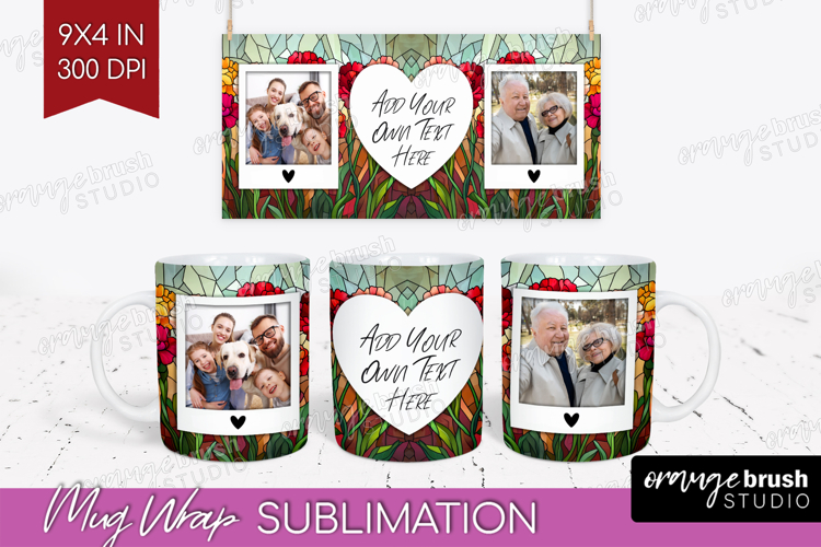 Stained Glass Photo Mug Wrap PNG - Flowers Picture Frame Mug