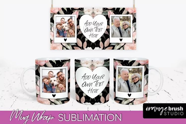 Add Your Photo Mug Wrap -Floral Mug Sublimation Design