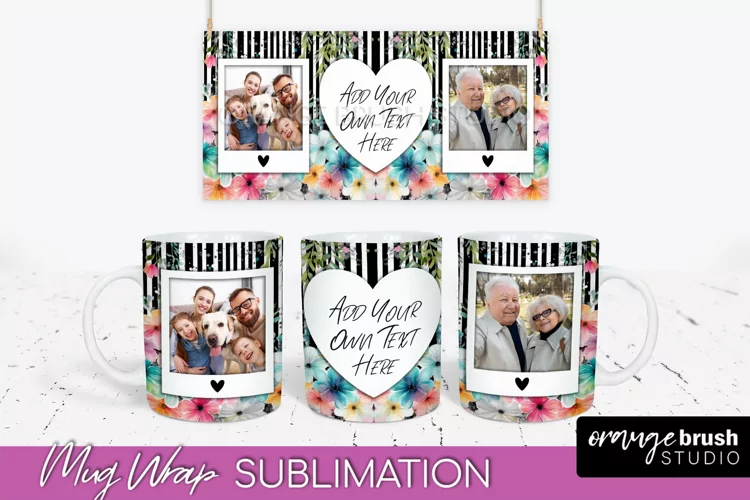 Add Your Photo Mug Wrap -Floral Mug Sublimation Design