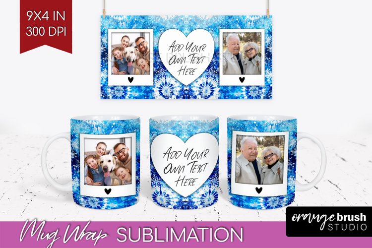 Winter Photo Frame Mug Wrap - Tie Dye Mug Sublimation example image 1