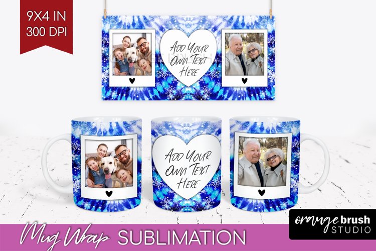 Winter Photo Frame Mug Wrap - Tie Dye Mug Sublimation example image 1