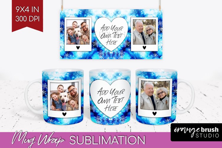 Winter Photo Frame Mug Wrap - Tie Dye Mug Sublimation example image 1