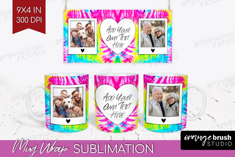 Tie Dye Photo Mug Wrap PNG - Rainbow Picture Frame Mug