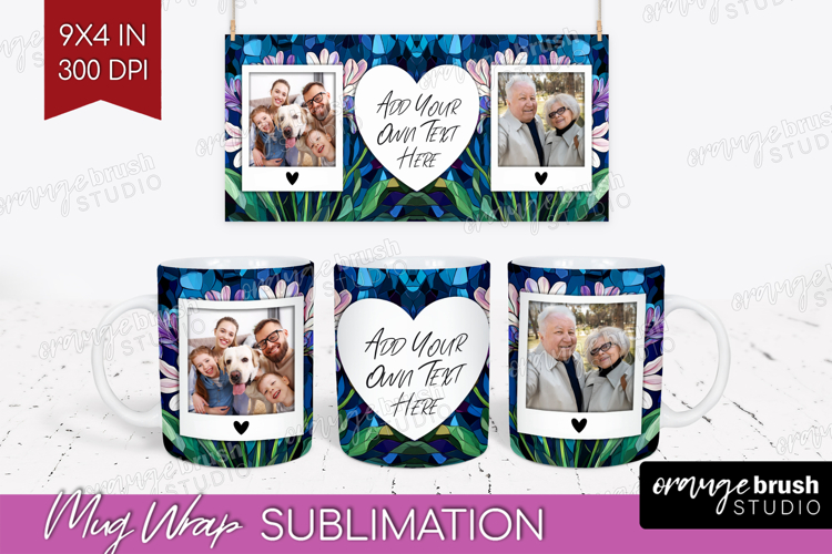 Stained Glass Photo Mug Wrap PNG - Flowers Picture Frame Mug