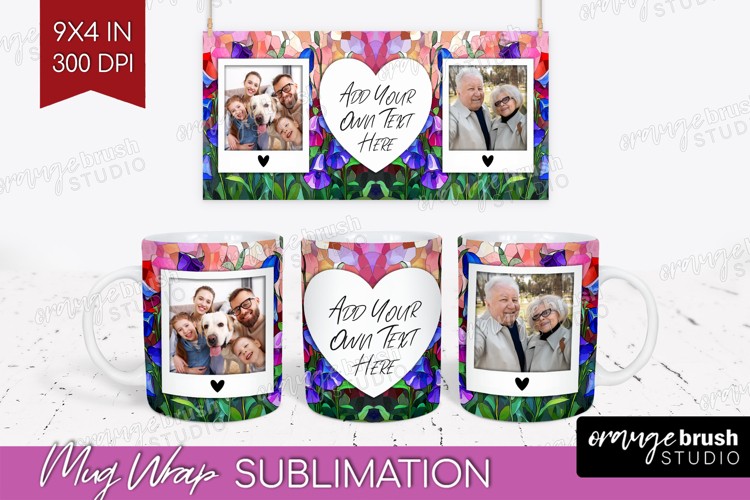 Stained Glass Photo Mug Wrap PNG - Flowers Picture Frame Mug