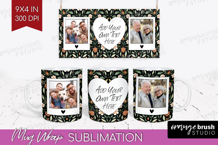 Folk Flowers Photo Mug Wrap PNG - Floral Picture Frame Mug