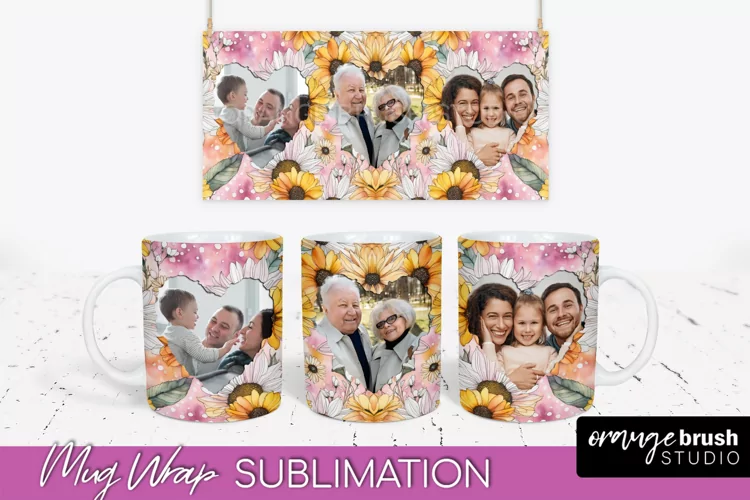 Add Your Photo Mug Wrap -Floral Mug Sublimation Design