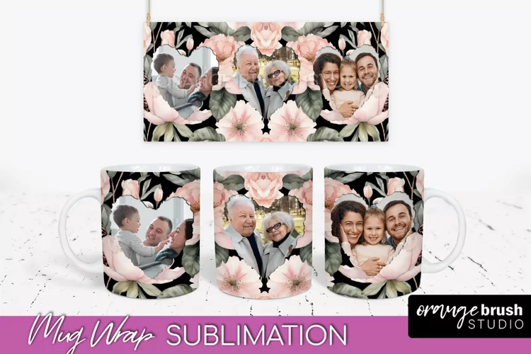 Add Your Photo Mug Wrap -Floral Mug Sublimation Design