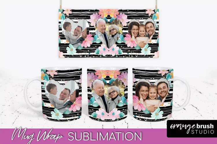 Add Your Photo Mug Wrap -Floral Mug Sublimation Design