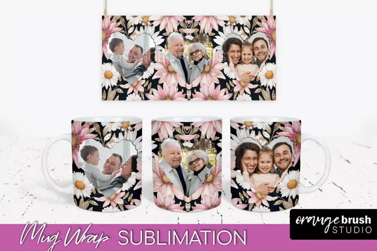 Add Your Photo Mug Wrap -Floral Mug Sublimation Design