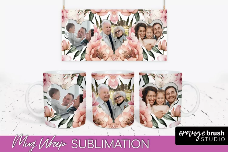 Add Your Photo Mug Wrap -Floral Mug Sublimation Design