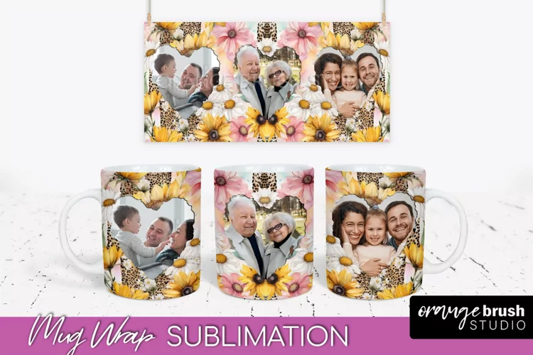 Add Your Photo Mug Wrap -Floral Mug Sublimation Design