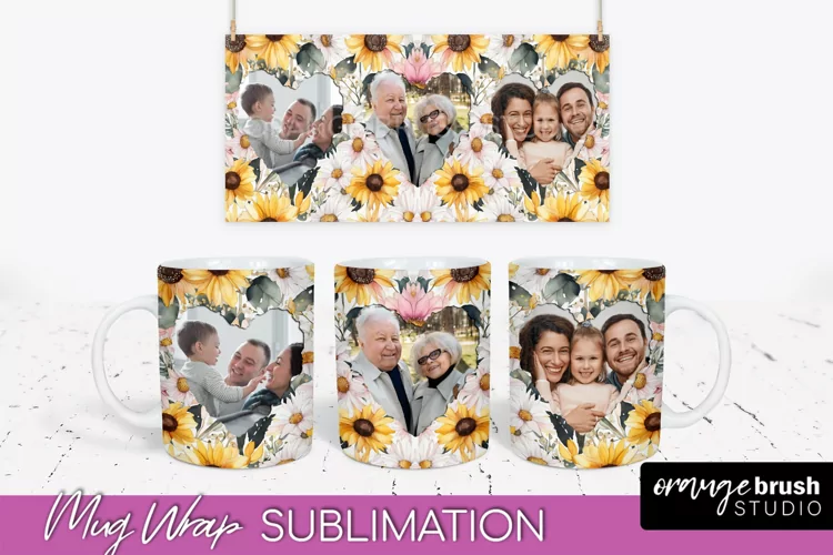 Add Your Photo Mug Wrap -Floral Mug Sublimation Design
