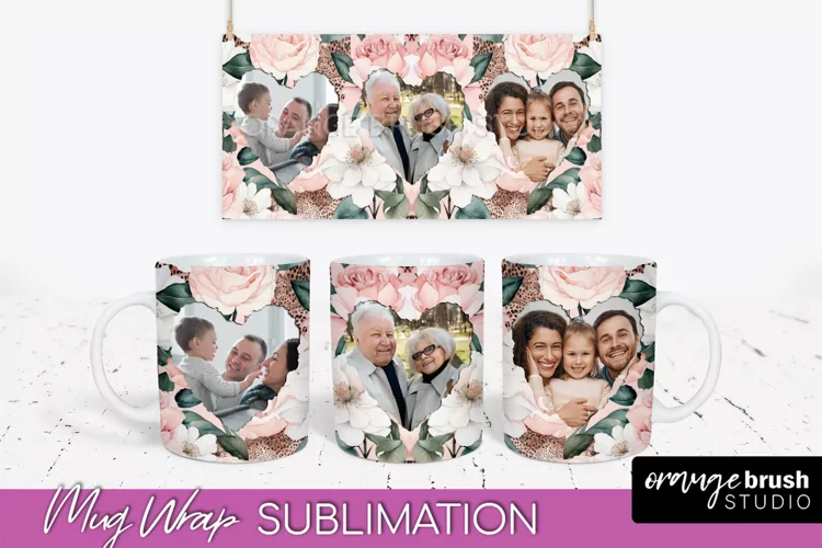Add Your Photo Mug Wrap -Floral Mug Sublimation Design