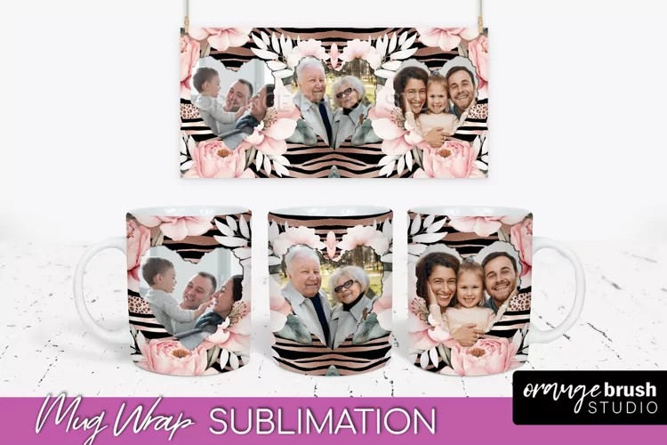 Add Your Photo Mug Wrap -Floral Mug Sublimation Design