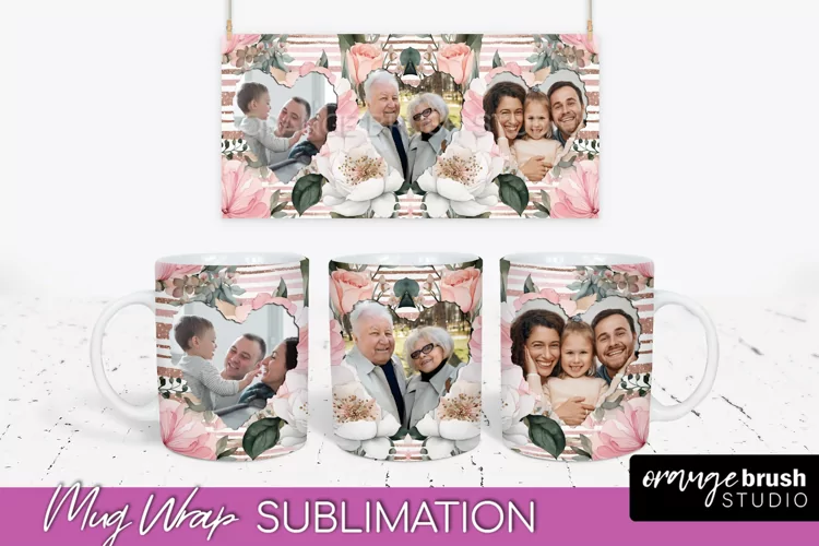 Add Your Photo Mug Wrap -Floral Mug Sublimation Design