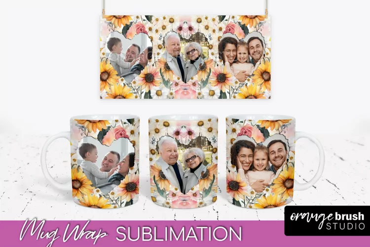 Add Your Photo Mug Wrap -Floral Mug Sublimation Design