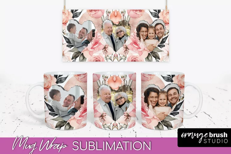 Add Your Photo Mug Wrap -Floral Mug Sublimation Design