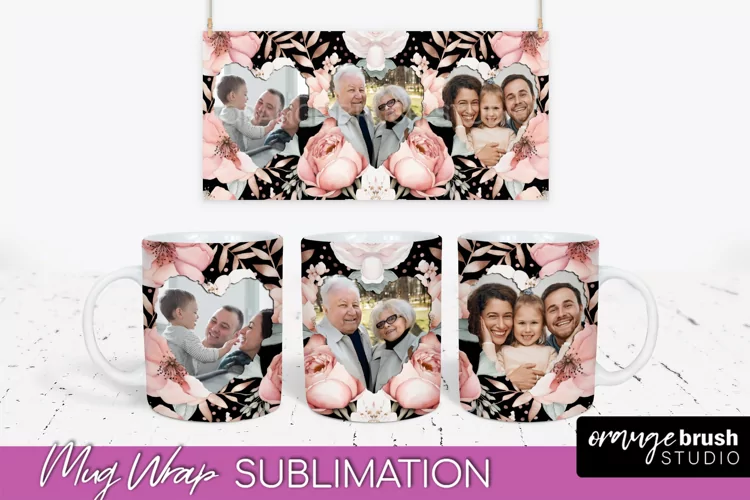 Add Your Photo Mug Wrap -Floral Mug Sublimation Design