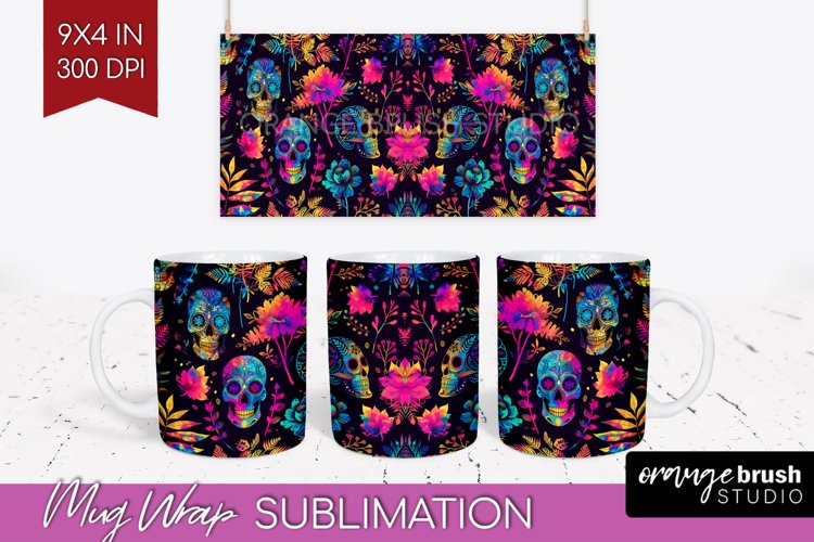Neon Halloween Mug Wrap - Spooky Mug Sublimation Designs