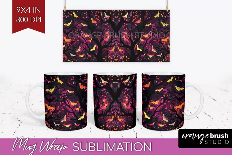 Neon Halloween Mug Wrap - Spooky Mug Sublimation Designs