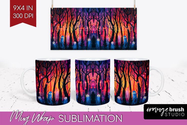 Neon Halloween Mug Wrap - Spooky Mug Sublimation Designs example image 1