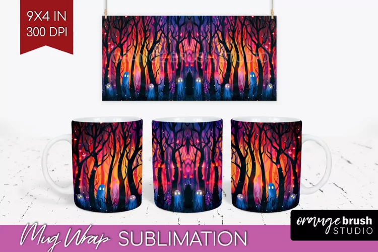 Neon Halloween Mug Wrap - Spooky Mug Sublimation Designs