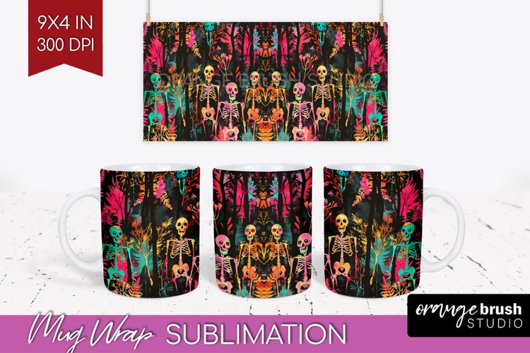 Neon Halloween Mug Wrap - Spooky Mug Sublimation Designs