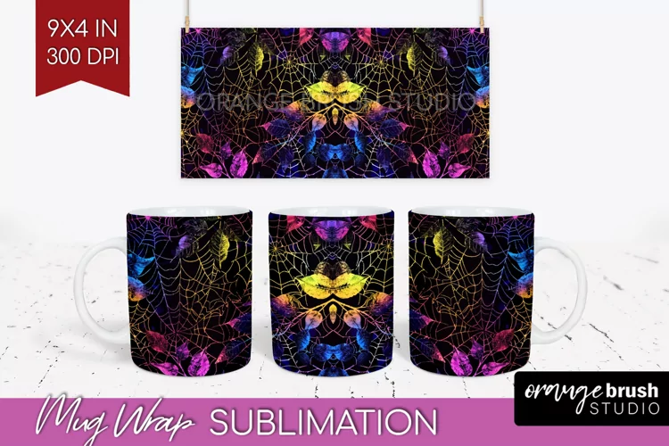 Neon Halloween Mug Wrap - Spooky Mug Sublimation Designs