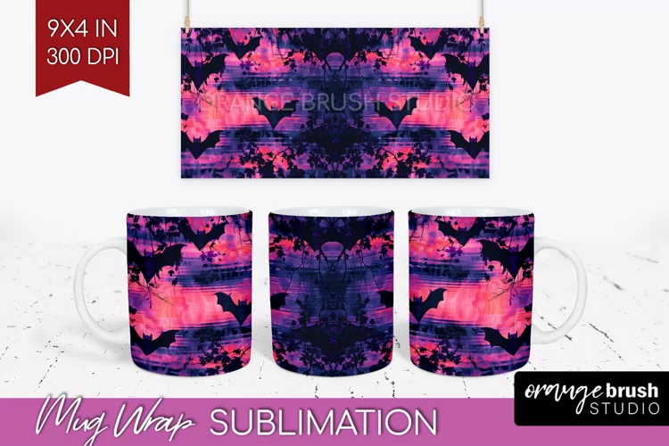 Neon Halloween Mug Wrap - Spooky Mug Sublimation Designs