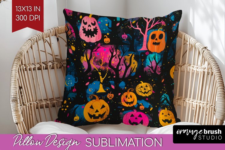 Neon Halloween Pillow Sublimation - Spooky Pillow Cover example image 1