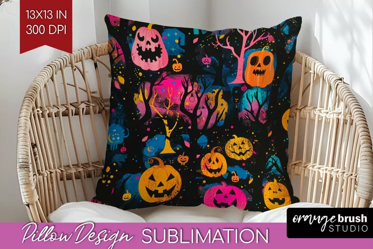 Neon Halloween Pillow Sublimation - Spooky Pillow Cover