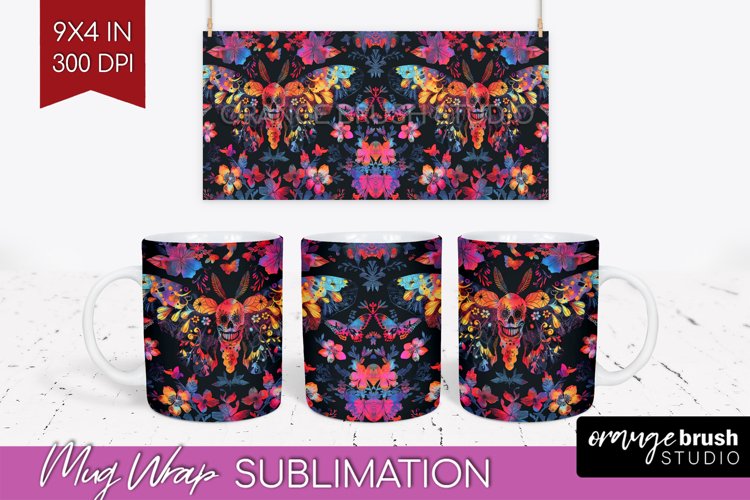 Neon Halloween Mug Wrap - Spooky Mug Sublimation Designs