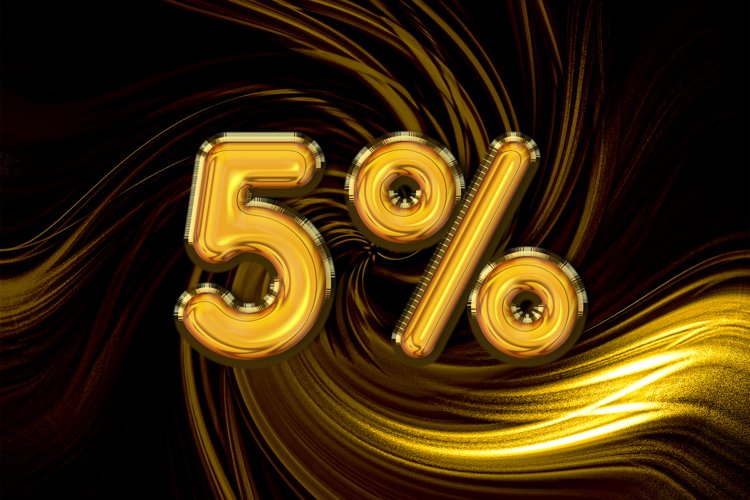 5 Percent off discount creative composition number 3d gold example image 1