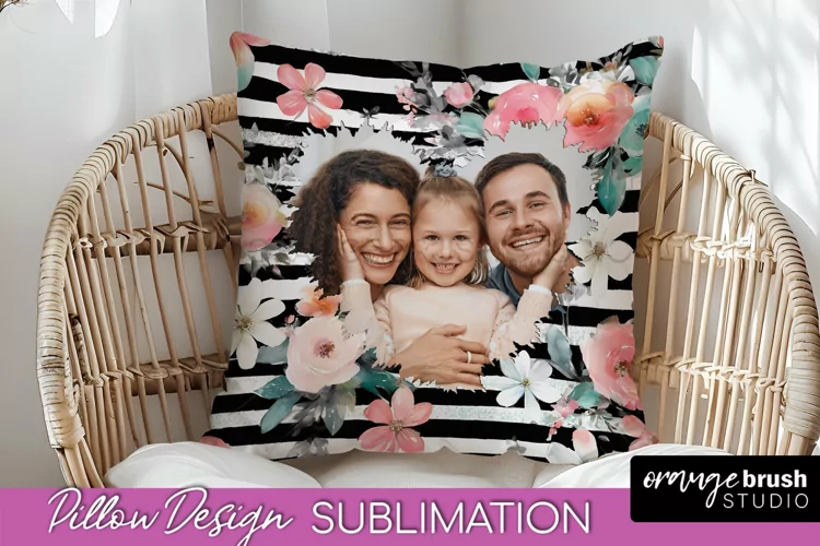 Family Photo Frame Pillow Sublimation - Floral Pillow Cover
