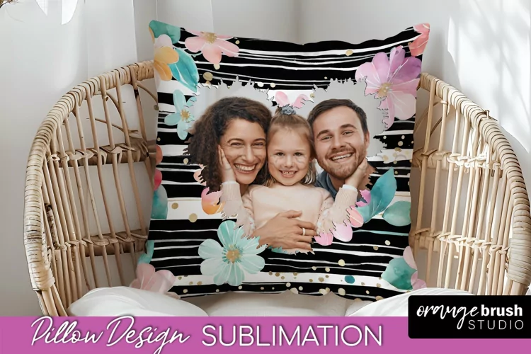 Family Photo Frame Pillow Sublimation - Floral Pillow Cover