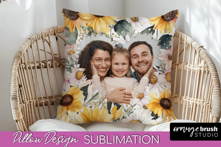 Family Photo Frame Pillow Sublimation - Floral Pillow Cover