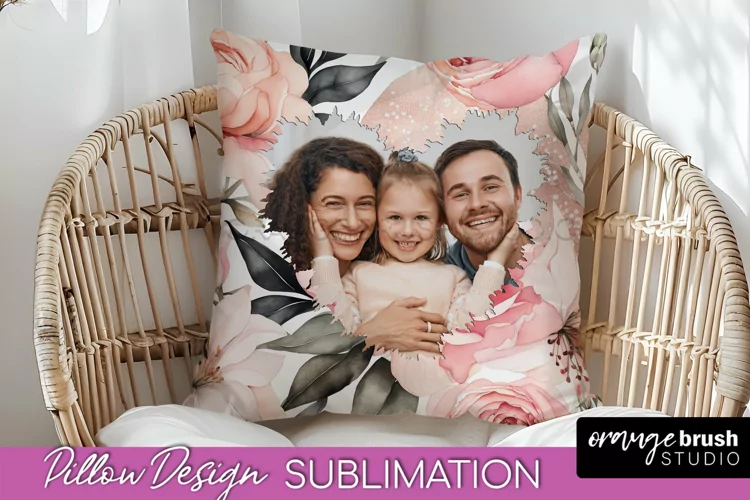 Family Photo Frame Pillow Sublimation - Floral Pillow Cover