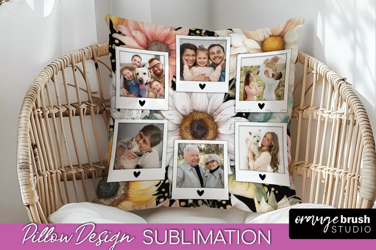 Family Photo Frame Pillow Sublimation - Floral Pillow Cover