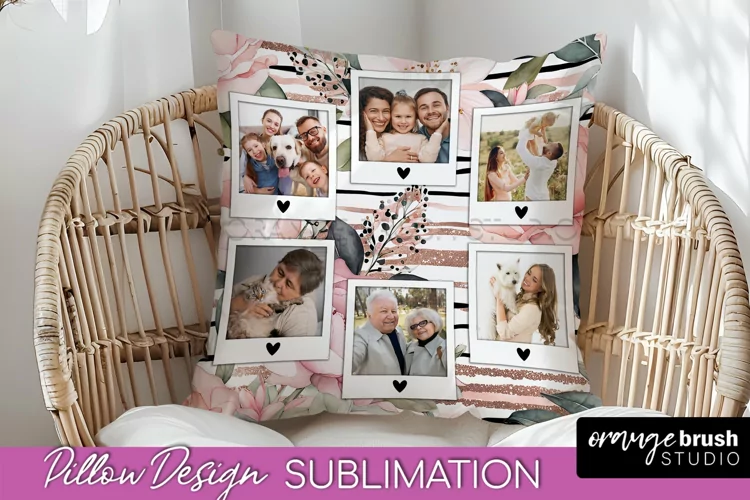 Family Photo Frame Pillow Sublimation - Floral Pillow Cover