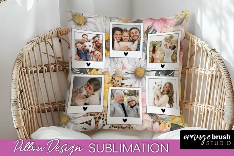 Family Photo Frame Pillow Sublimation - Floral Pillow Cover