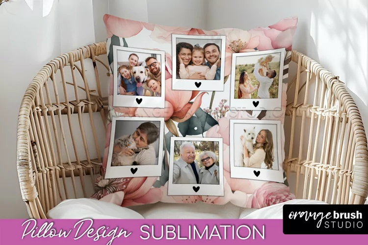 Family Photo Frame Pillow Sublimation - Floral Pillow Cover