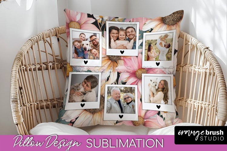 Family Photo Frame Pillow Sublimation - Floral Pillow Cover